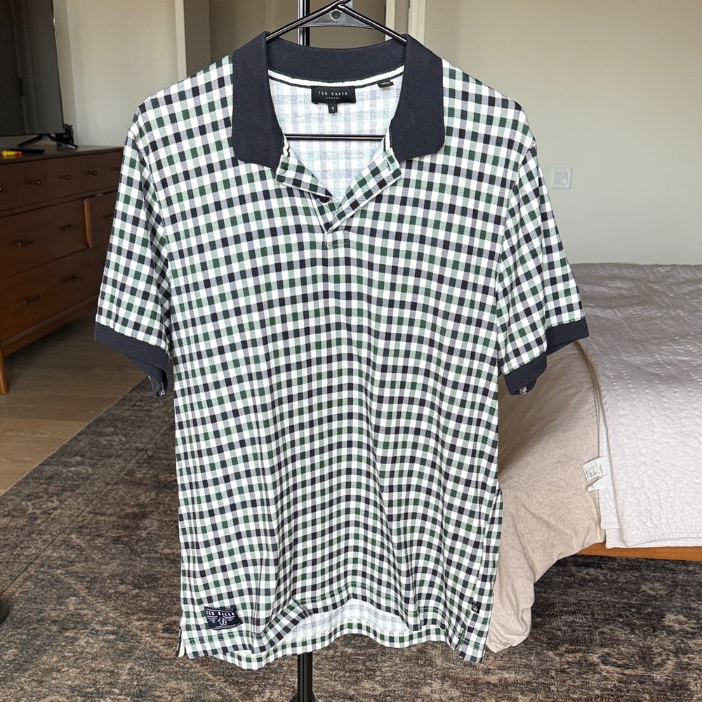 Ted Baker Black and White Checkered Polo Shirt